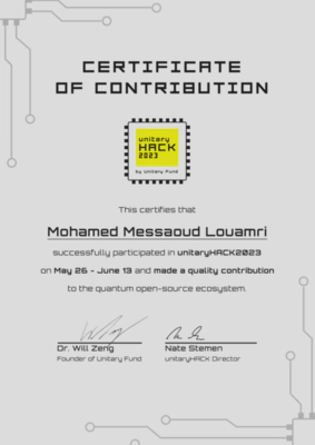 Mohamed&rsquo;s Certificate of Contribution to UnitaryHack 2023